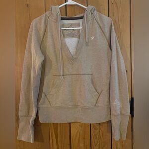 American Eagle Outfitters Tan V-Neck Hoodie